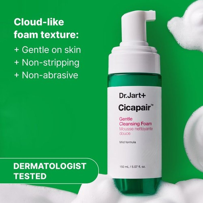 Dr.Jart+ Cicapair Gentle Foam Korean Face Wash Cleanser for Sensitive Skin with Centella Asiatica | Korean Skin Care, 5.07 Fl Oz