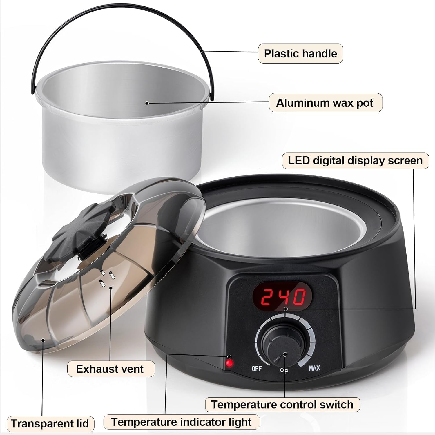 Professional Wax warmer for hair removal, Digital 16oz Wax Melting Pot with See through lid, Waxing Machine for Beginners, Face, Bikini, Leg, Body