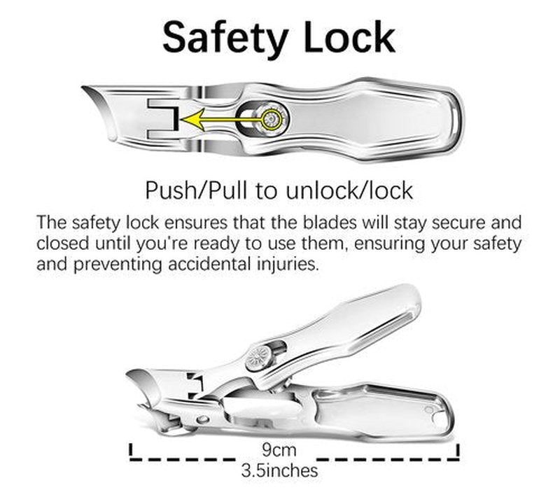 Premium Silver Anti-Splash Stainless Steel Safety Lock Nail Clipper with Catcher for Fingernails and Toenails (Slanted Edge)
