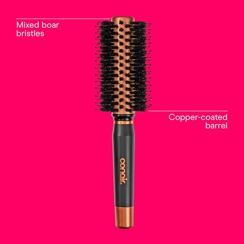 Conair Quick Dry Copper Round Hair Brush - Voluminous Blow Out Styler with Nylon & Boar Bristles