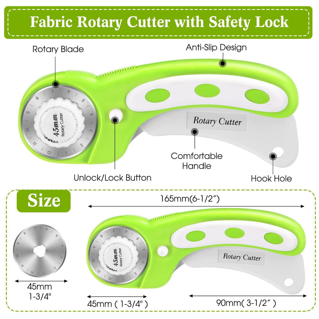 Chunful 5 Pcs Rotary Cutter Set 2 Pcs A4 Self Healing Cutting Mat & 45mm Fabric Cutter Wheel with 2 Blades 9 x 12 Inch Sewing Cutting Mats for Crafts Quilting Patch Working Hobby