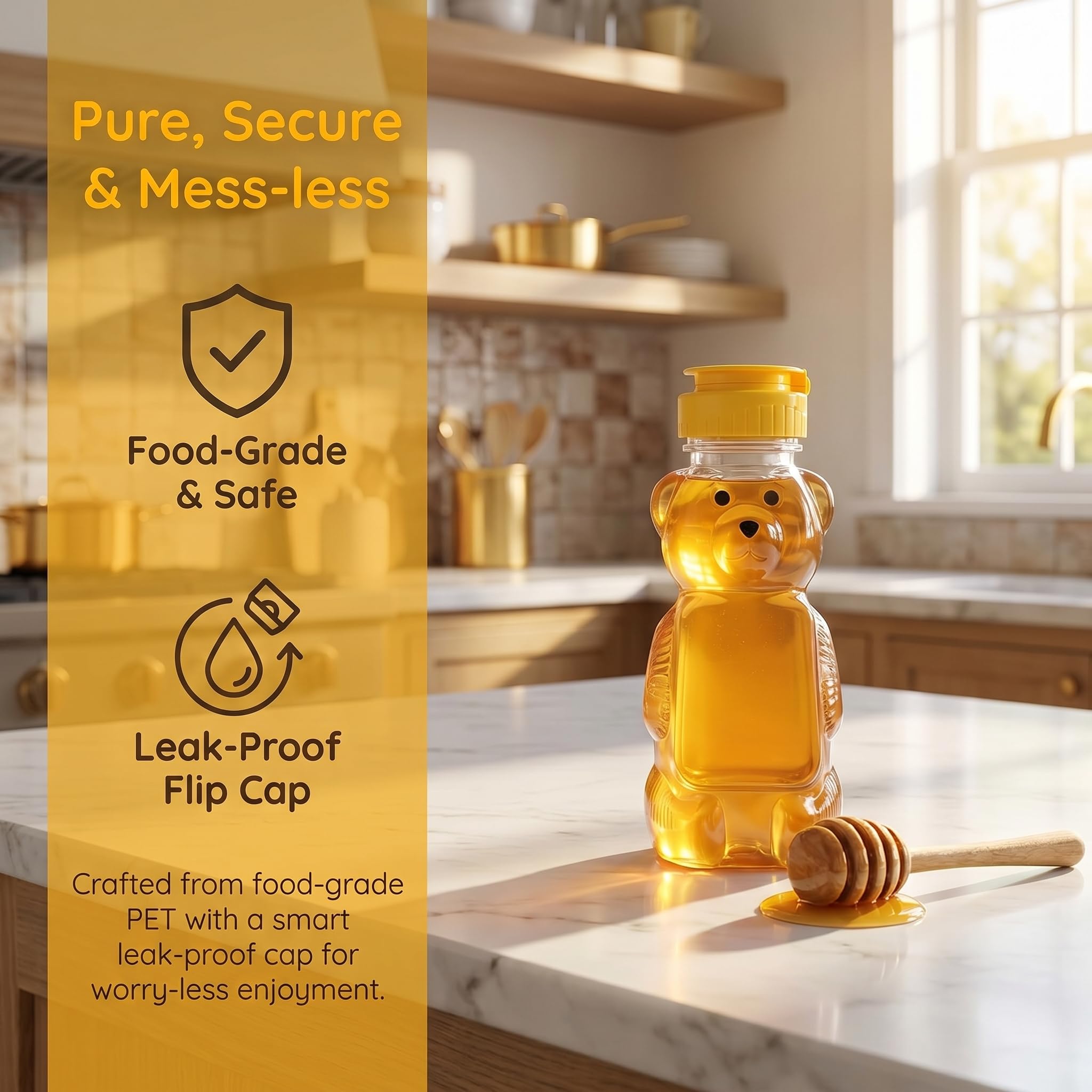 Bekith 16 Pack 8 Fluid Oz Plastic Bear Honey Bottle Jars, Honey Squeeze Bottle Empty with Flip-top Lid for Storing and Dispensing