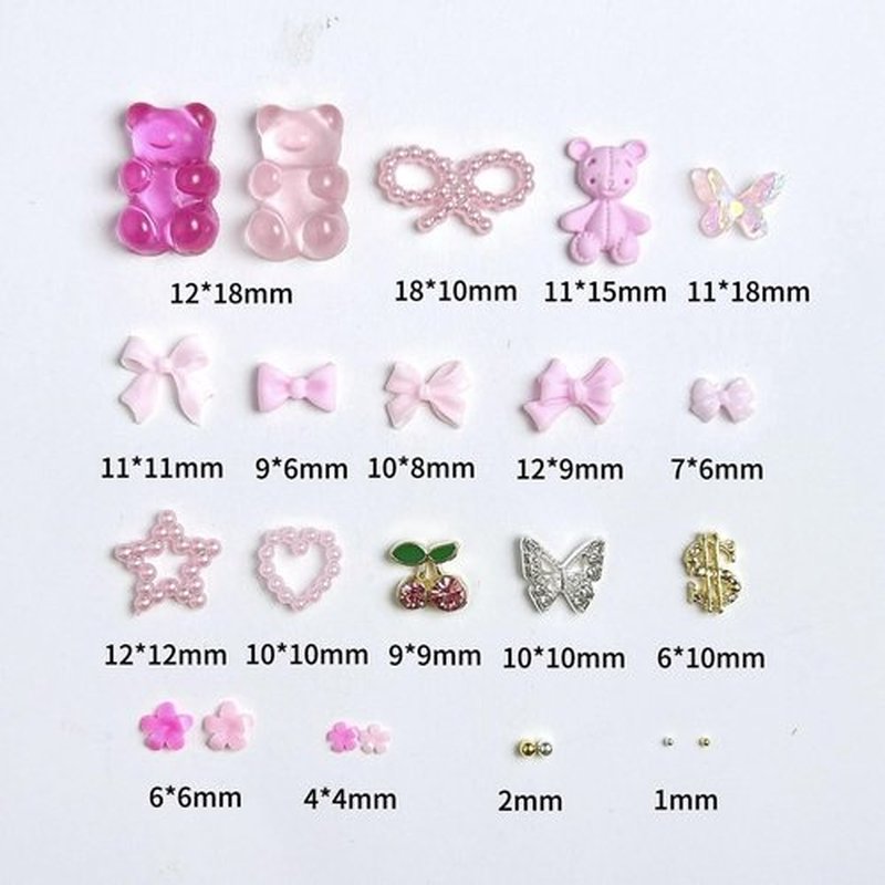 BANA ART Bow Nail Charms and Gems, 3D Candy Star Flower Lollipop Bows Pearl Charms for Nails Art Design, Alloy Cherry Butterfly Nail Charms DIY Craft Accessories for Valentine's Day Gift