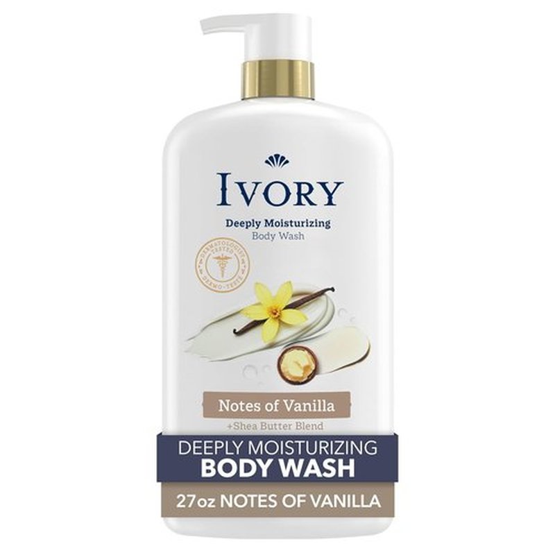 Ivory Body Wash - Deeply Moisturizing Formula with Shea Butter Blend | 24hr Hydration, Vanilla Scent, 27 oz
