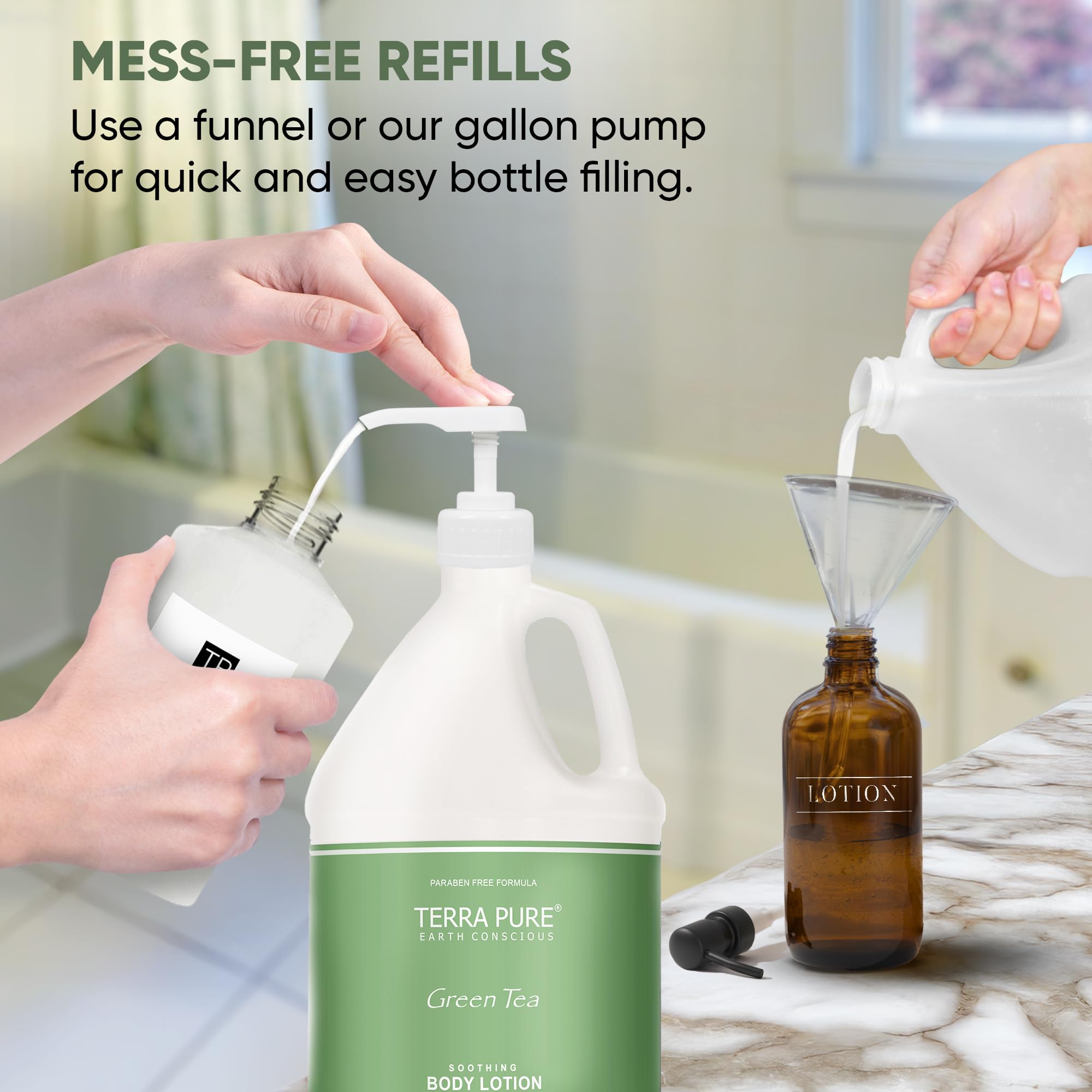 Terra Pure Green Tea Hotel Body Lotion | 1 Gallon | For Hospitality & Vacation Rentals to Refill Dispensers | (Set of 4)