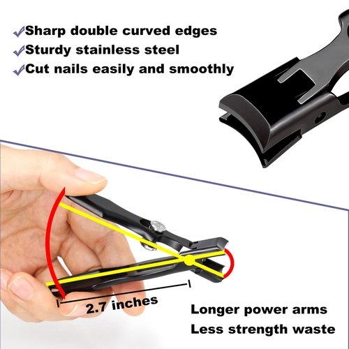Fingernail Clippers with Catcher for Thick Nails No Splashing Toe Nail Cutter, No Splashing and Heavy Duty Luxury Nail Cutter Black