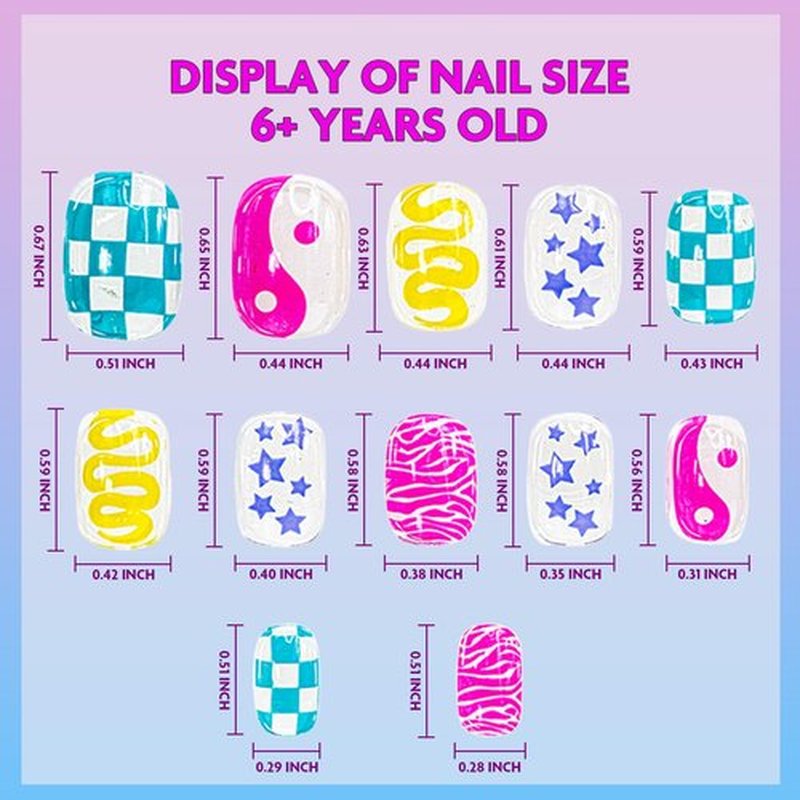 Townley Girl 96 Pcs Press-On Nails Including 3D and Glow-In-Dark Artificial False Nails Set for Tweens with Pre-Glue Full Cover Acrylic Nail Tip Kit, Great for Gifts