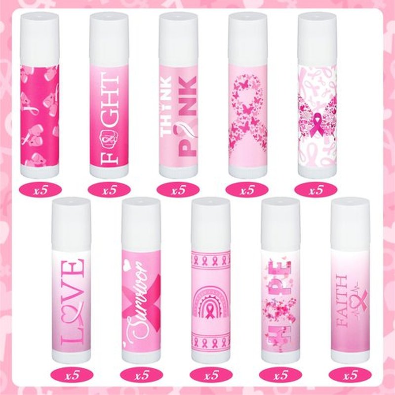 Siifert 20 Pcs Breast Cancer Awareness Lip Balms Bulk Small Pink Ribbon Thank You Gifts Set Breast Cancer Awareness Bulk Items Natural Moisturizing Lip Care Product Survivor Gifts For Women