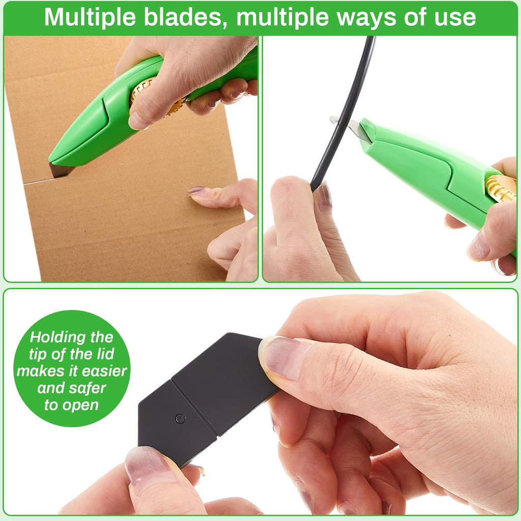 WILLBOND 4 Pcs Navajas Para Roofing Fixed Blade Roofing Knife, Heavy Duty Utility Knife for Drywall, Vinyl, Carpet Cutting, Metal Roofings Tools with Replacement Hook Blades (Classic,Green)