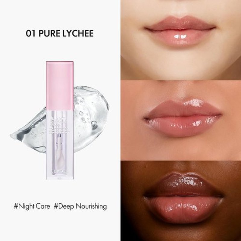 ELROEL Blanc Essential Lip Oil - 50HR Hydrating Korean Lip Gloss with 6 Botanical Extracts | Lightweight Non-Sticky Formula 0.15 fl oz (#01 Pure Lychee)