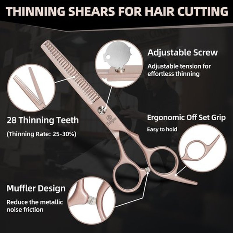 Ethyxe Hair Cutting Scissors Thinning Shears Kit, Barber Hair Texturizing Shears for Professional Hairdresser or Home Use (Rose Gold)