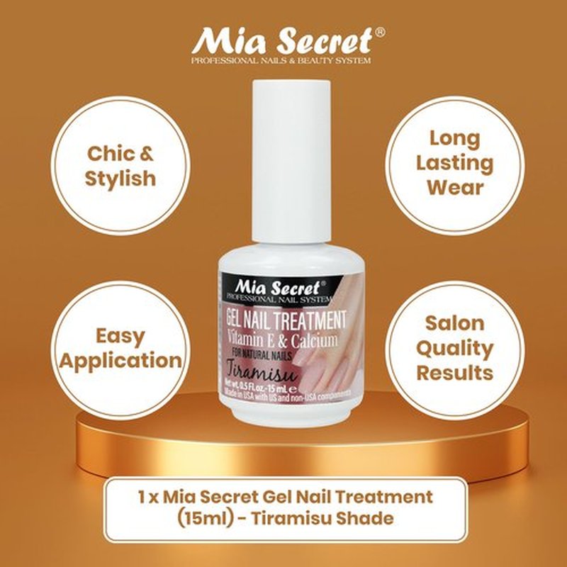 Mia Secret Gel Nail Treatment With Vitamin E and Calcium, 15ml - Nail Repair and Strengthening Polish (Tiramisu)