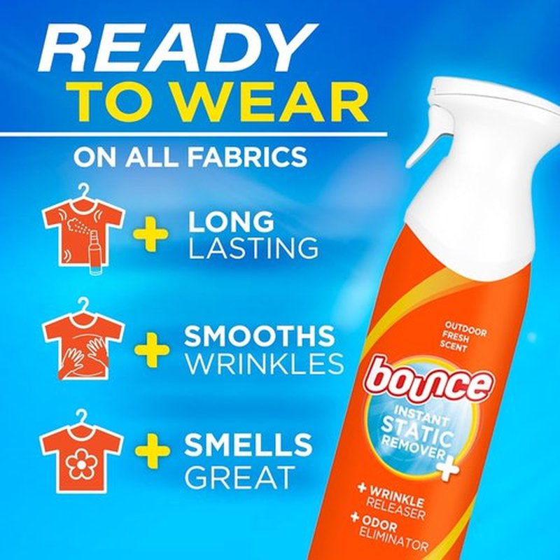 Bounce Anti-Static Spray - 3-in-1 Instant Wrinkle Release & Odor Eliminator | 9.7 Fl Oz