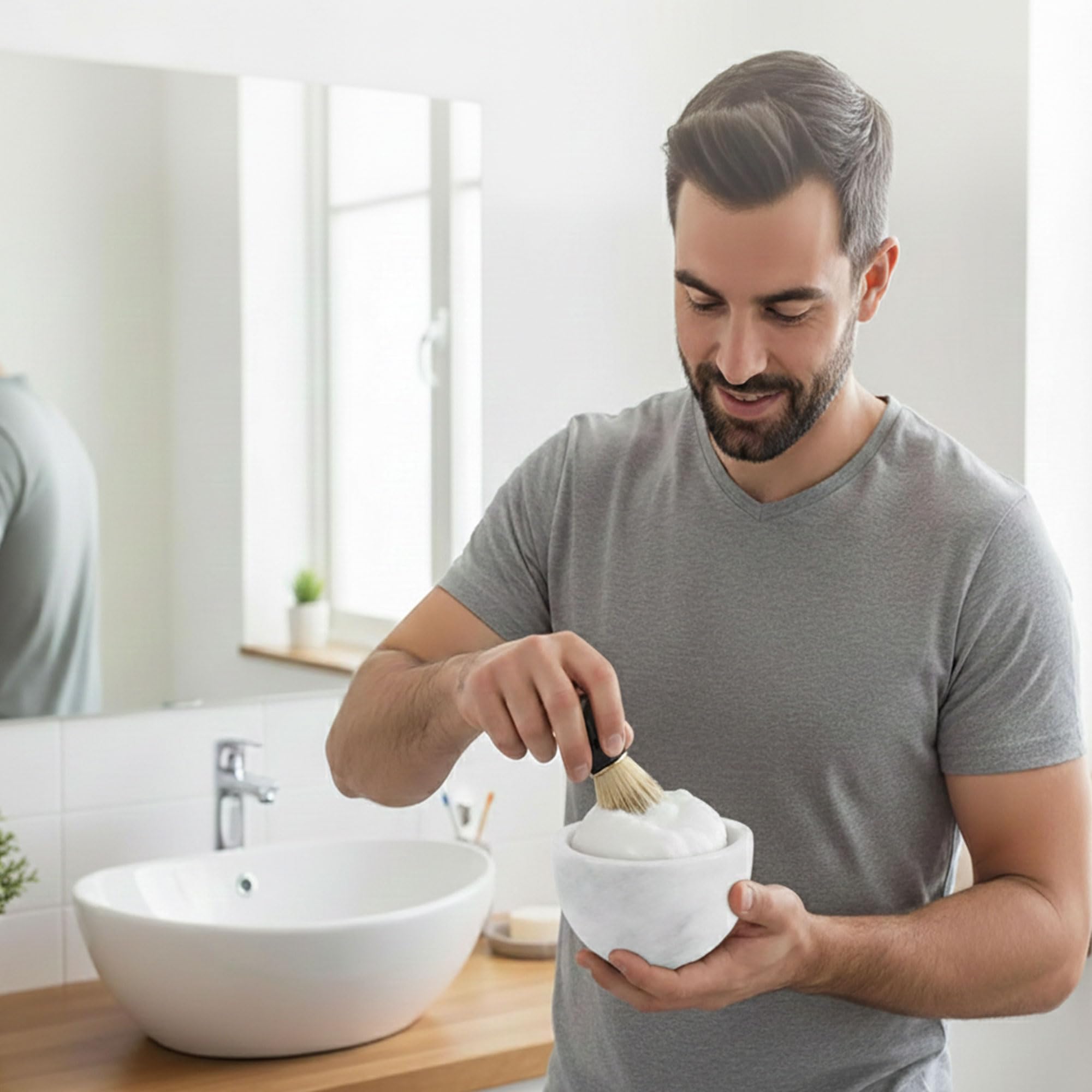 Radicaln Marble Shaving Bowl 3" Inch White Handmade Shaving Soap Holder for Men, Barber Supplies Stone Bowl for Shaving Cream, Foam & Classic Shaving Brush