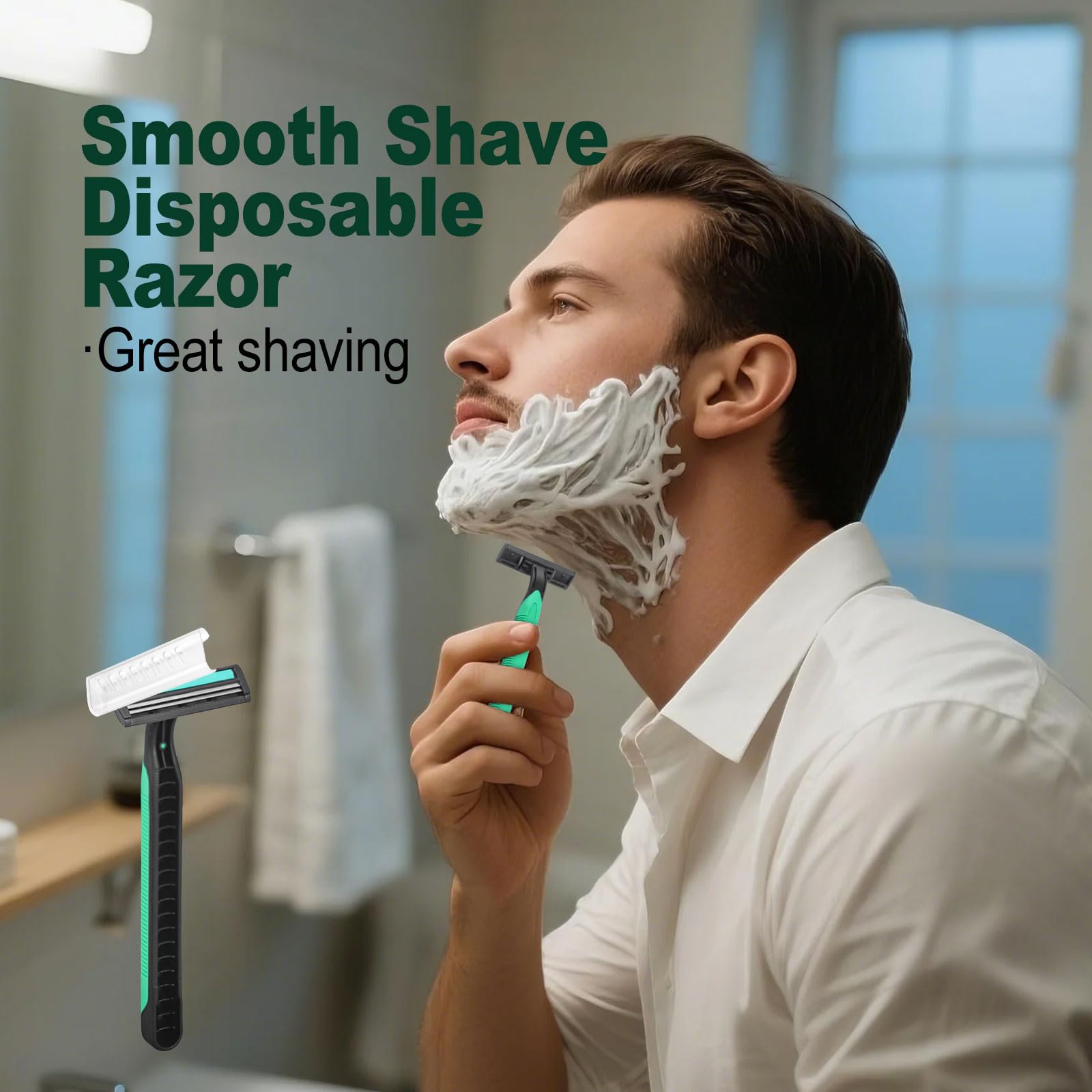Fafortune Disposable Twin Blade Razors in Bulk, Individually Wrapped - Clear Safety Cap, For Homeless, Hotel, Airbnb, Travel (pack of 200,green)