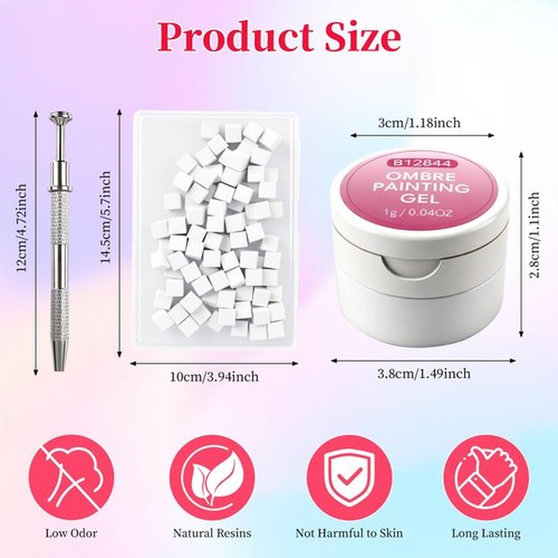 TADOPRO Ombre Gel Nail Polish Kit- 10 Colors Patting Gel Polish & 100 Mini Nail Sponges for Ombre & Grabbing Pen, Gradient Gel Nail Blush Blooming Aura French Nail Art Manicure Kit for DIY Home Salon