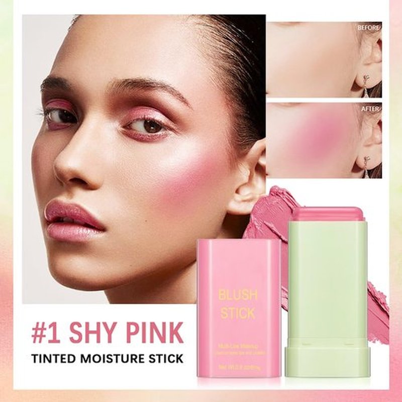 GMaxit Multi-Use Makeup Blush Stick,Beauty Solid Moisturizer,Waterproof Natural Nude Makeup,Tinted Solid Moisturizer Stick for Eyes Lips Cheek(1#shy pink)