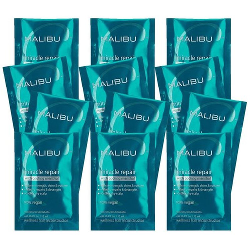 Malibu C Miracle Repair Reconstructor - Nourishing Hair Treatment for Weak, Damaged Strands - Flax Protein & Vitamin B5 for Moisture (12 Packets)
