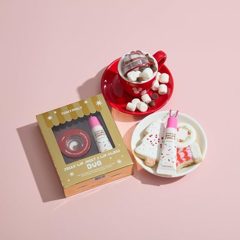 TONYMOLY Jelly Lip Melt Duo | Hydrating Lip Balm & Gloss Key Chain Set - Limited Edition Holiday Flavors