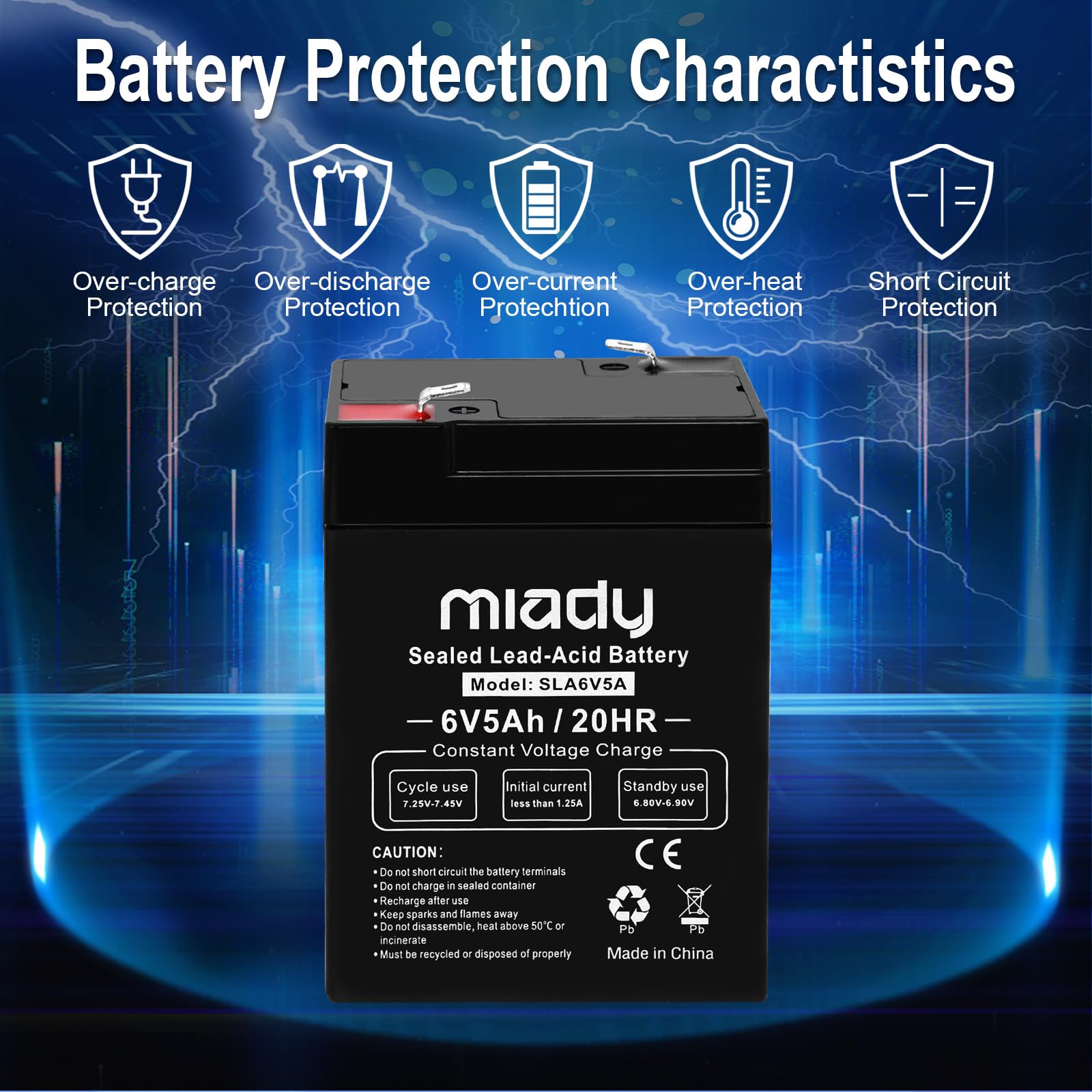 Miady 6V 5Ah Rechargeable Sealed Lead Acid Battery (6 Pack)