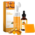 DENESTUP Turmeric Face Wash, Turmeric Wash and Care Turmeric Facial Cleanser, Gentle Cleansing Moisturizing Skincare Set for Face Soap Bar | Mousse Cleanser | Essential Oil /3 Piece Set