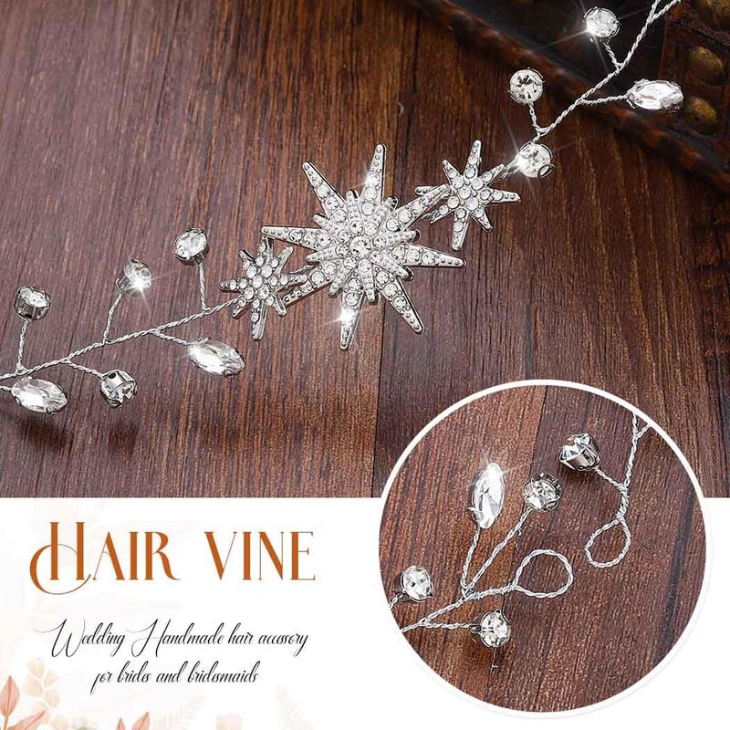 Unicra Star Rhinestone Bride Wedding Vine Gold Bridal Hair Piece Crystal Hair Accessory for Women and Girls (21 Inches) (Silver)