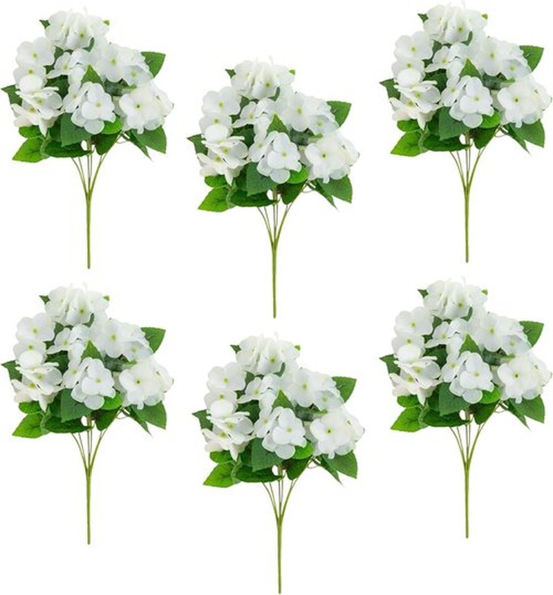 Nearly Natural 14-Inch UV Resistant Artificial Hydrangea Bush - Indoor/Outdoor Set of 6
