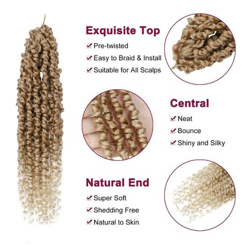 NAYOO Passion Twist Hair - 8 Packs 16 Inch Passion Twist Crochet Hair For Women, Crochet Pretwisted Curly Hair Passion Twists Synthetic Braiding Hair Extensions (16 Inch 8 Packs, T27/613)