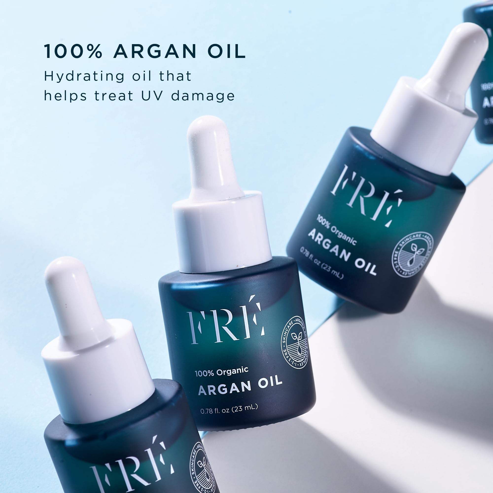 FRE Skincare 100% Organic Argan Oil for Hair, Skin & Nails - Cold Pressed Carrier Oil Stimulates Growth for Dry Damaged Hair - Moroccan Skin Moisturizer for Softer & Smoother Skin