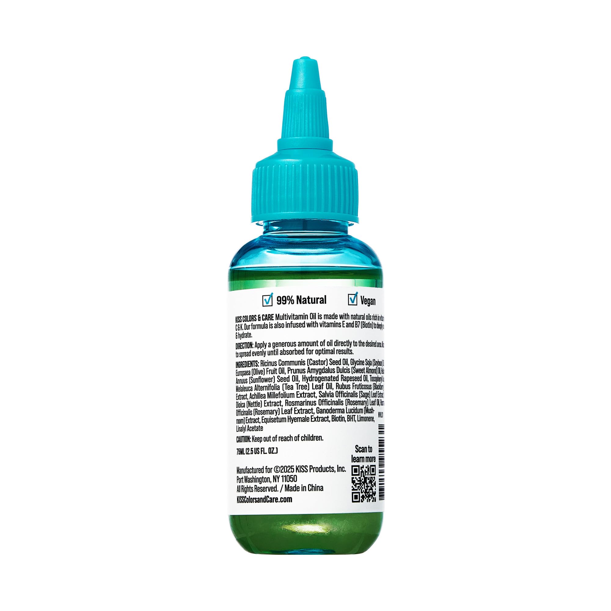 Kiss Colors & Care Tea Tree Multivitamin Oil for Hair & Skincare, Infused with Biotin, Vitamin E and Natural Oils for Long-Lasting Hydration & Repair, 2.5 fl. oz.