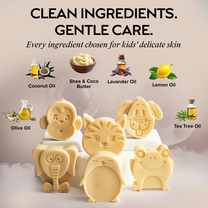 ZAAINA Kids Soap Bar (Set of 6) – Easter Gifts for Kids, Unique Natural Animal Shaped Soaps for Children, Gentle Bath Soap, Kids Body Wash Cleanser, Fun Bath Time for Boys Girls – Handmade in USA