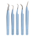 ZAHWAJ Fiber Tip Lash Tweezers - Set of 5 Diamond Grip Eyelash Extension Tweezers, Japanese Stainless Steel Tweezers Set for Volume, Isolation & Classic Lashes (Blue)