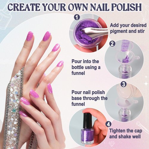 JCOOS Nail Polish Making Kit, DIY Nail Art Kit for Beginners With Everything, 12 Empty Bottles with Brush, 24 Pigment, Fun Nail Polish Kit, Valentine's Day Gifts for Girls Women