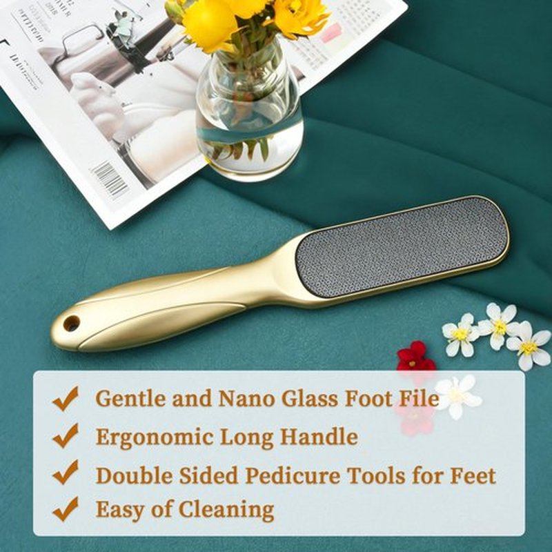 Lizbin Nano Glass Foot File, Manual Foot File Callus Remover, Dual Sided Foot Rasp Dead Skin Remover, Foot Scrubber, Professional Pedicure Tool for Soft, Smooth Feet (Golden)