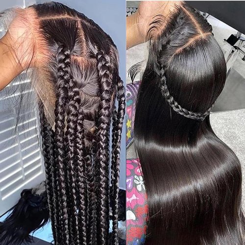 HERMOUS Full Lace Human Hair Wigs HD Transparent Lace Pre Plucked with Baby Hair Handmade Whole Lace Frontal Wig 12A Brazilian Virgin 180% Density Straight Natural Black Color 8 Inch