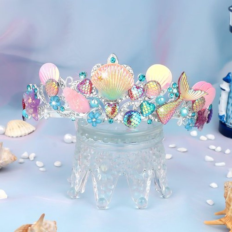 CIEHER Mermaid Crown for Women Pink Shell Tiara Mermaid Princess Tiara for Mermaid Costume Mermaid Birthday Decorations