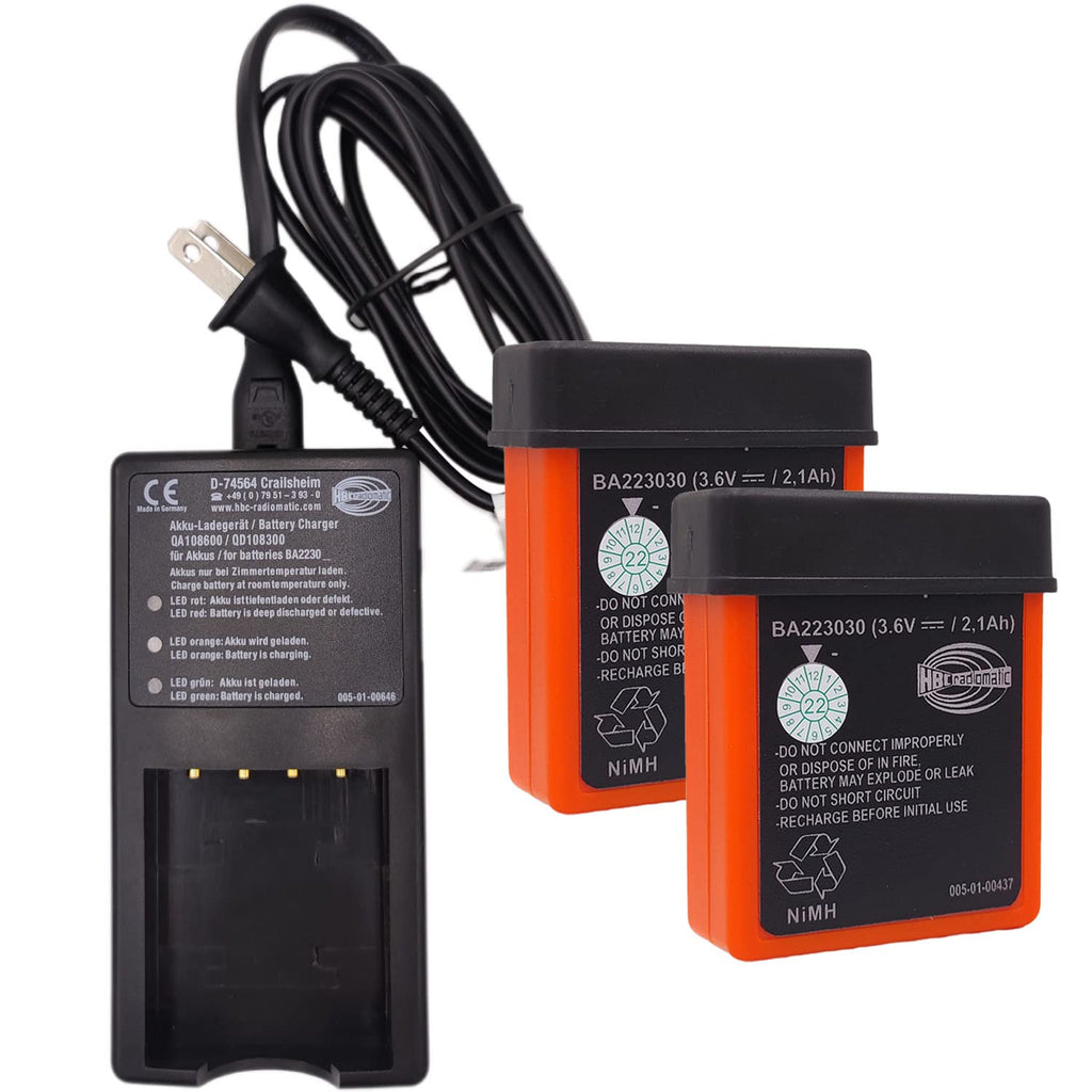 (2Pcs BA223030 Batteries + 1Pc Charger) 3.6V 2100mAh BA223030 HBC Remote Control Rechargeable Battery with AC 100V ~ 240V D-74564 QA108600 Charger