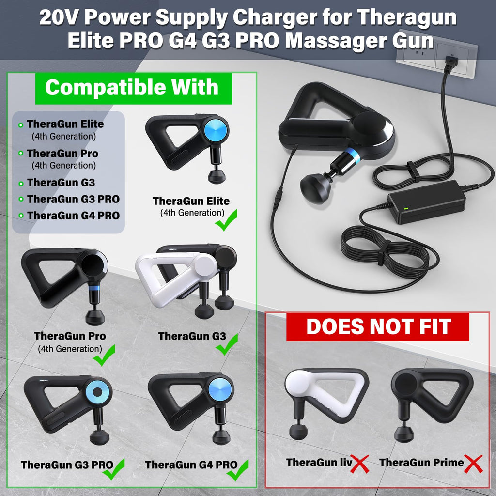 20V Charger for Theragun Elite, Elite G4, G4 Pro, G3 Pro, G3 Massager UL