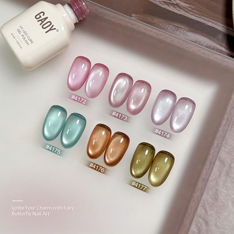 GAOY Cat Eye Gel Nail Polish Set - 6 Colors of Translucent Holographic Glitter | Soak Off UV Gel for Salon & DIY Nail Art