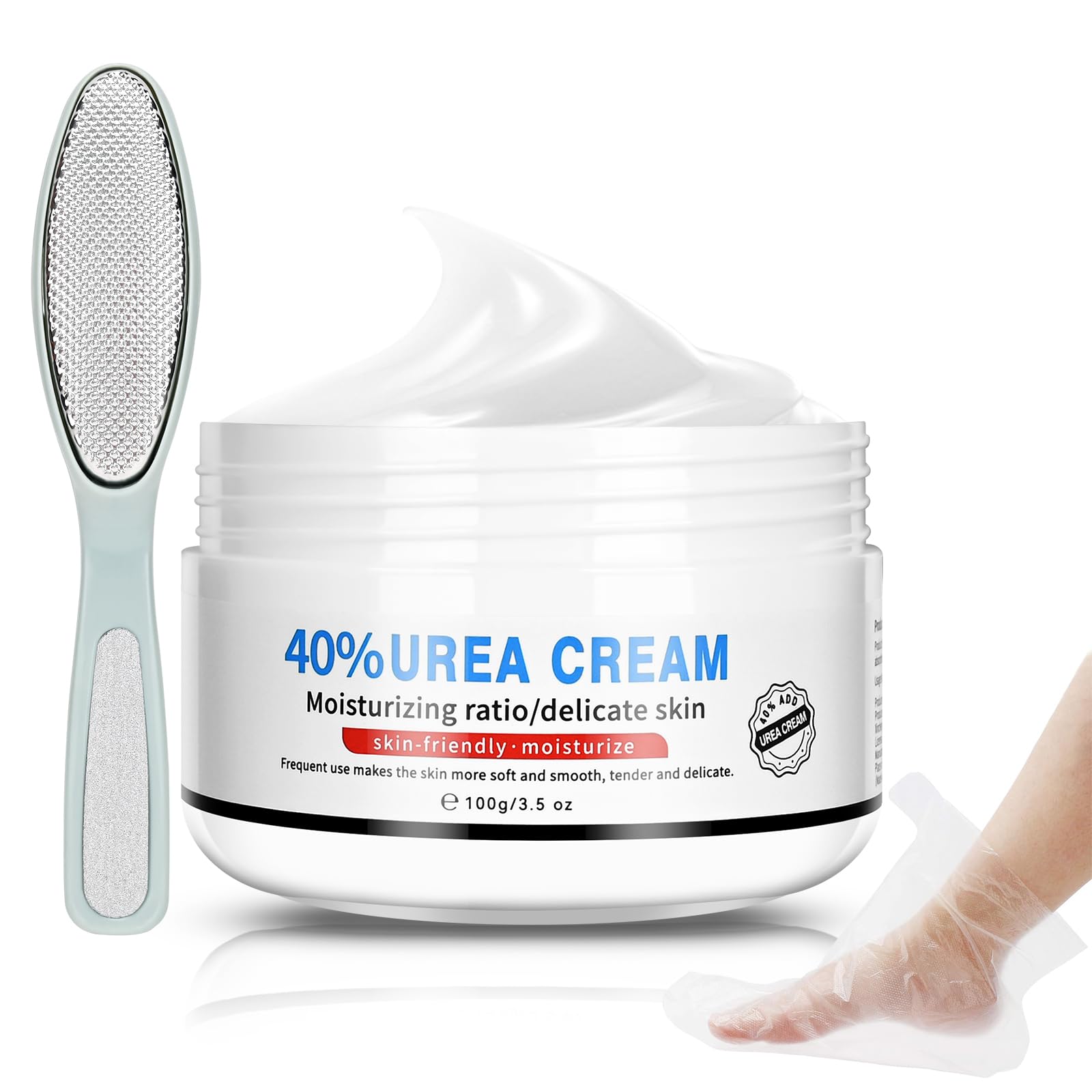 Yunmeng Urea Cream 40 Percent for Feet Maximum Strength, with Foot Mask Covers(50 pairs), Foot Cream for Dry Cracked Heels and Feet, Soft Feel Urea Lotion, 3.5 OZ, Foot Files