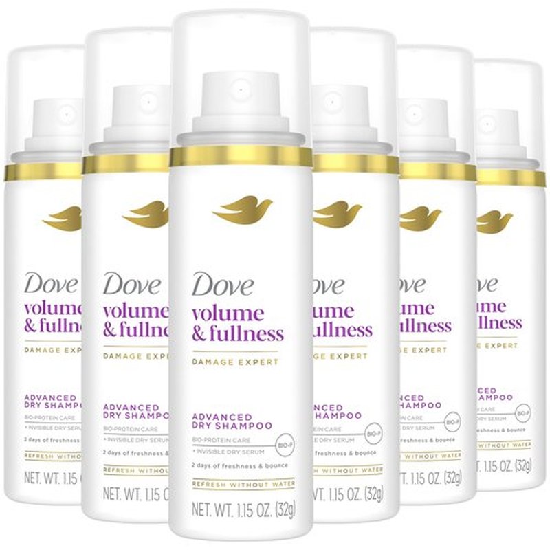 Dove Advanced Dry Shampoo, Travel-Size, Volume & Fullness, 6-Pack, Travel Essentials, 1.15 Oz Ea