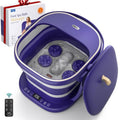 Puboo Electric Foot Bath Massager with Remote, 16 Motorized Massage Balls for Stress Relief, Collapsible Foot Spa Bath Massager with Heat, Pedicure Spa Tub with Temp Control, Purple