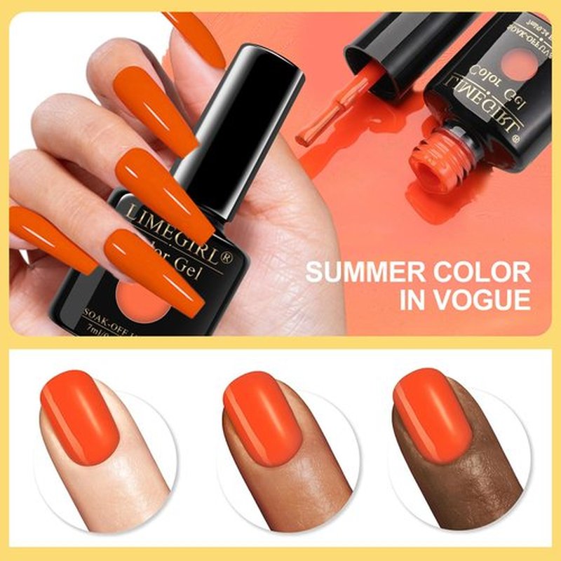 LimeGirl Gel Nail Polish Kit with U V Light, 23PCS Starter Kit with 7 Colors, Hot Pink/Orange/Yellow Green/Skin Tones,Dark-skinned Collection, Salon-Grade Gel Polish Set Nail Lamp Gift for Women