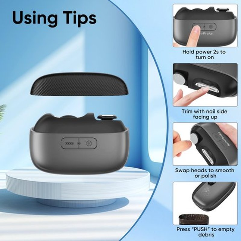 Electric Nail Clipper, 3-in-1 Automatic Nail Trimmer with Polishing & Clipping Storage, USB Rechargeable Nail Cutter with LED Light & 2 Speed Modes for Home & Travel Use