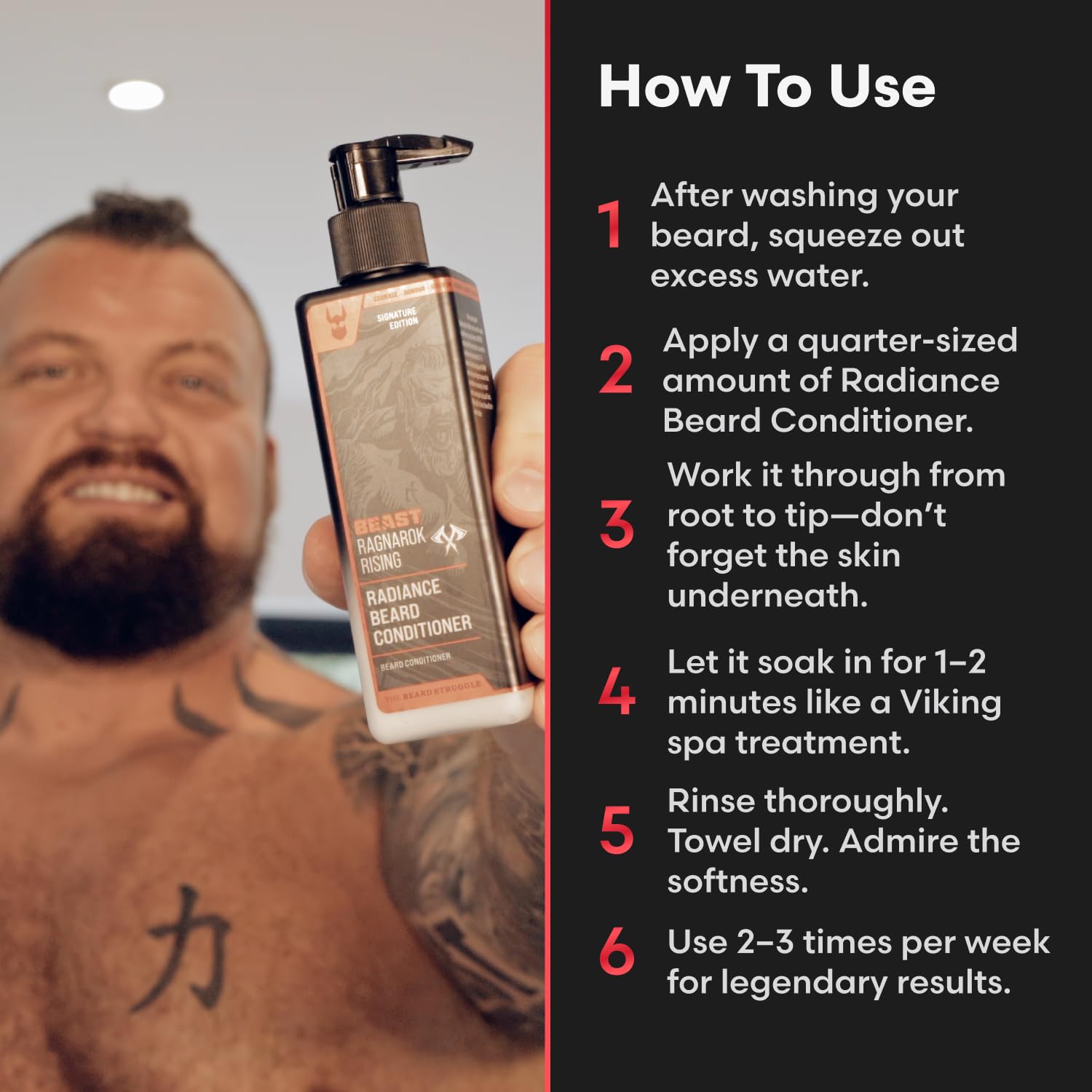 The Beard Struggle Eddie Hall Beast Line Radiance Beard Conditioner for Men - Ragnarok Rising Signature Scent - Deep Conditioning for Soft, Strong Beards - 8 fl oz