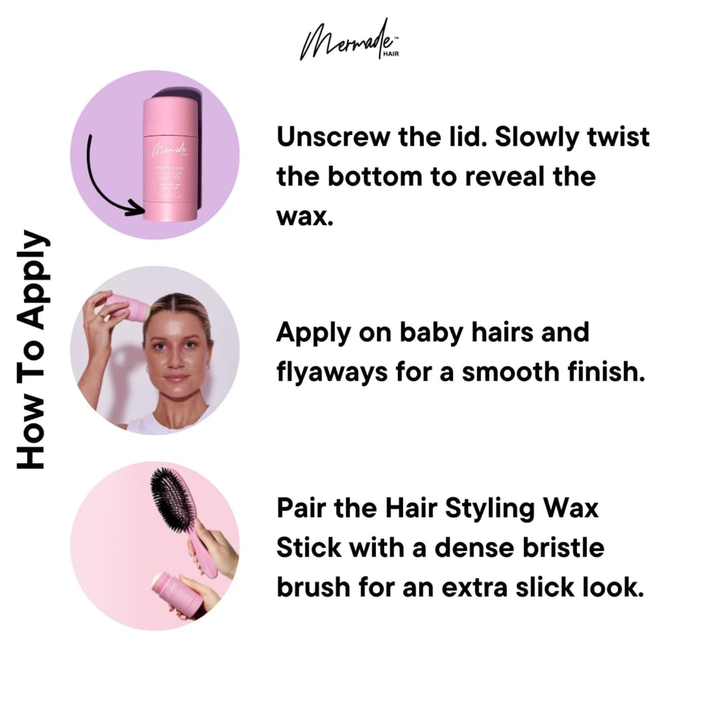 Mermade Hair Styling Wax Stick - Hair Wax Stick, Fly Away Stick for Hair, Slick Back Stick for Flyaways, Smoothing for Frizz, Long Lasting Hold - Pink (Pack of 1)