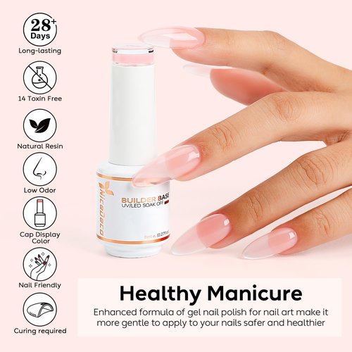 Nicedeco Hema Free Builder Base Gel Nail Polish 2 Pcs 15ml Cruelty Free Vegan Nude Pink Color Soak Off LED U V Gel Nail Kit Manicure