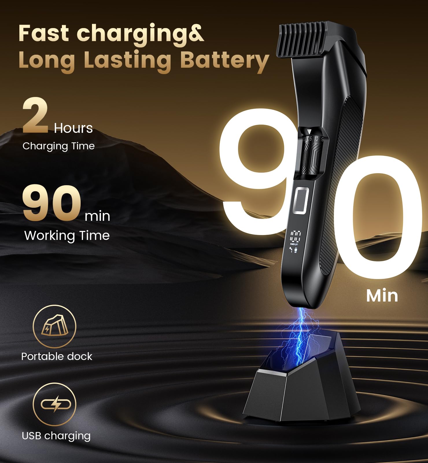 NAUQUOHZ Men's Beard Trimmer-All-in-One Mustache Trimmer with 20 Length Adjustable, Stainless Steel T-Blade for Precision Facial Hair Trimming Cordless IPX7 Waterproof Wet/Dry Clipper,LED Display