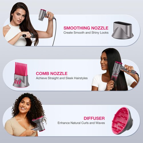 BABONIR High-Speed Hair Dryer 110,000 RPM, 1875W Ionic & Plasma Blow Dryer with Diffuser, Concentrator & Comb, 550 Million Ionic Hairdryer with Cool Shot, Low-Noise CompactPro Travel & Salon – Gray