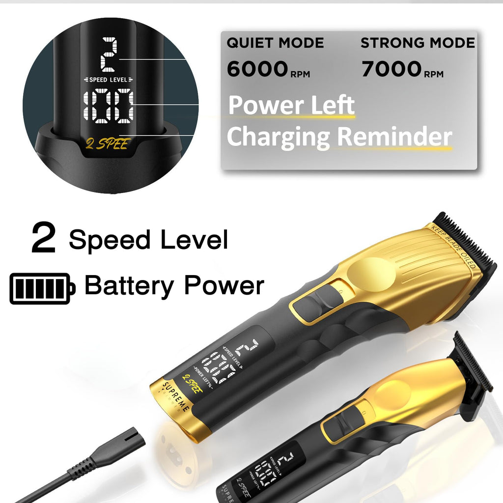 Supreme Trimmer 2-in-1 2Spee Beard Trimmer & Hair Clipper Combo | Removable Blades, 2 Speeds, LCD Display | Cordless Professional Barber Tools - Easy Color Coded Clipper Guide Combs | STB280 (Black)